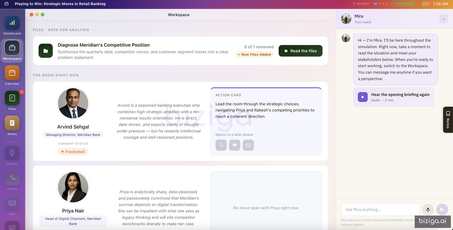 The Medha Engine builds a full workspace: stakeholders, files, and live calls